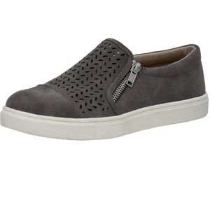 Cushionaire Roxana Slip Ons Memory Foam Vegan Leather Grey Closed Toe